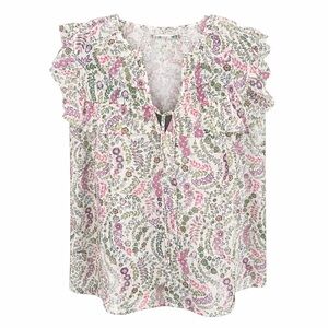 LOFT Cottagecore Floral Ruffle Blouse Coquette Soft Girl Boho Top- Large